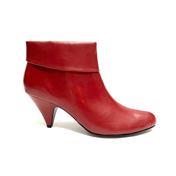 Vintage Y2K deadstock red vegan leather fold over zip up ankle boots - Picture 1 of 8
